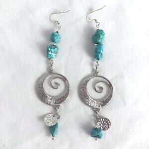 Silver Tone Turquoise Swirl Mystical Drop Earrings